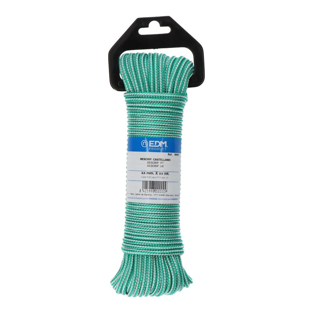 CORDÓN TRENZADA POLIPROPILENO VERDE / BLANCO, CALIBRE 4,5 mm x 25 m EDM