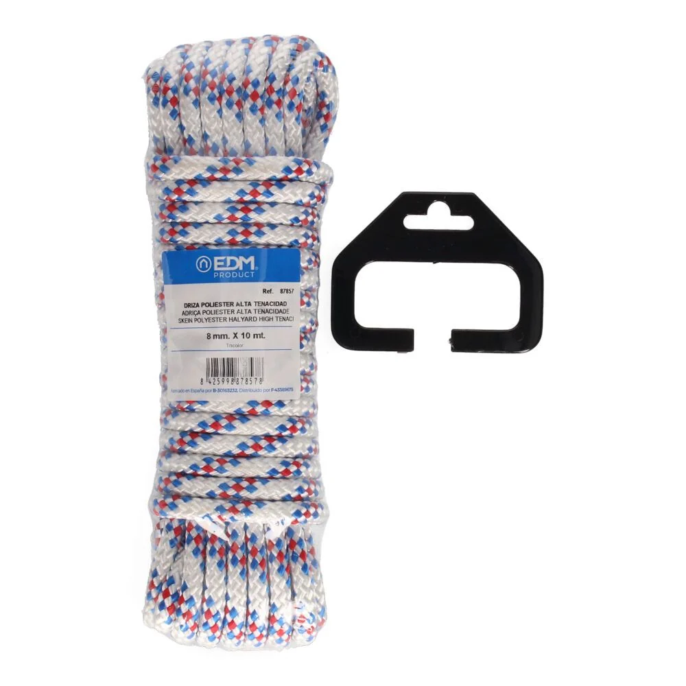 CUERDA DRIZA POLIESTER ALTA TENACIDAD TRICOLOR. CALIBRE 8 mm x 10 m EDM