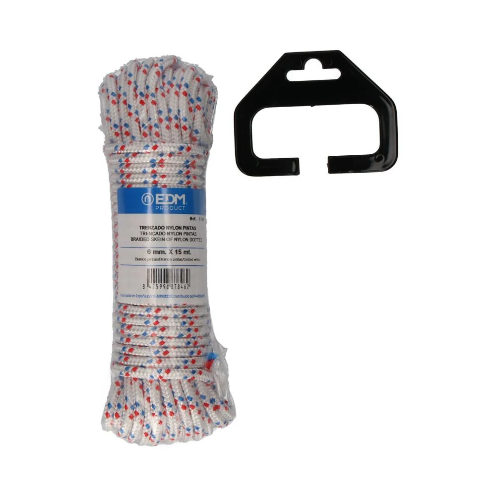 CUERDA TRENZADA BLANCA CON PINTAS NYLON, CALIBRE 6 mm x 15 m EDM