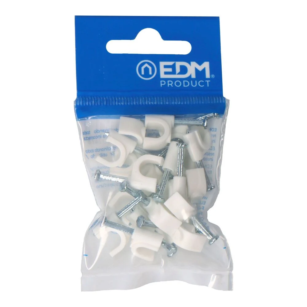 GRAPA PARA CABLE MANGUERA TUBULAR 2 x 1,5 mm N°07, BLANCA, BLISTER 20 uds EDM