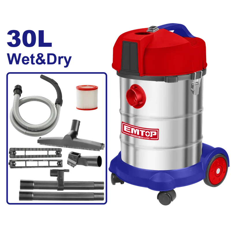 Aspiradora de acero inoxidable de 30 litros, 1400 watts, Emtop, ULVCR1401