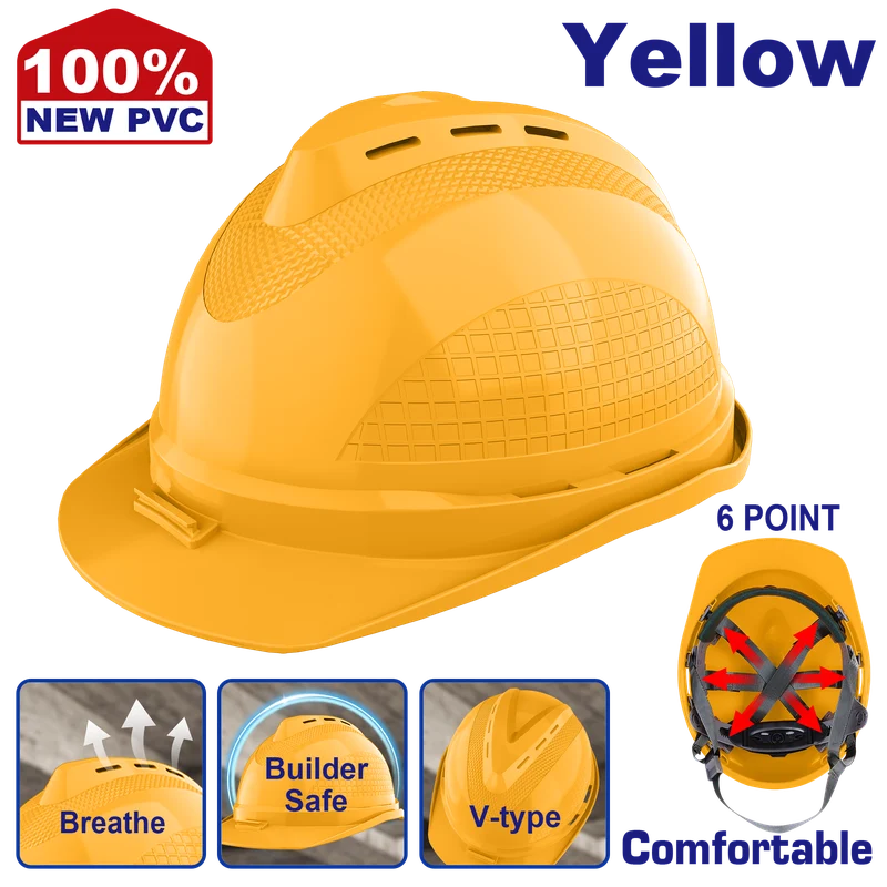 CASCO DE SEGURIDAD COLOR AMARILLO RANURAS DE VENTILACION REFUERZO SUPERIOR EN V. EMTOP