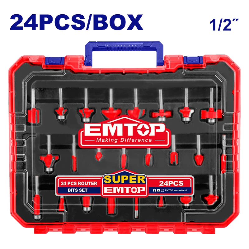 Cuchillas para router raíz 1/2 plg 24 piezas Emtop ULRRT24122