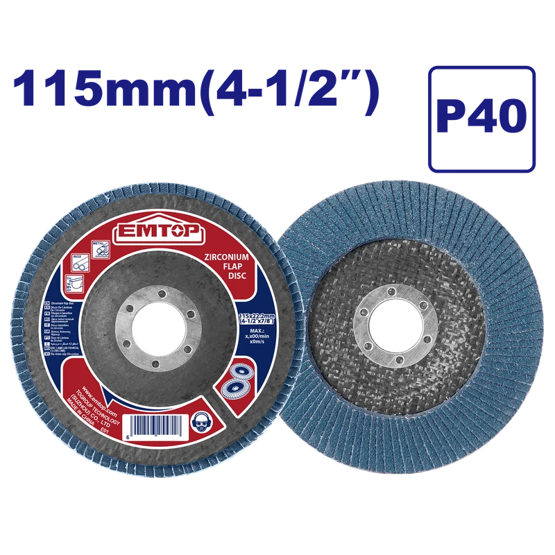 DISCO LAMINADO DE ZIRCONIO 4 1/2 X 7/8 PULGADA GRANO 40. MARCA EMTOP