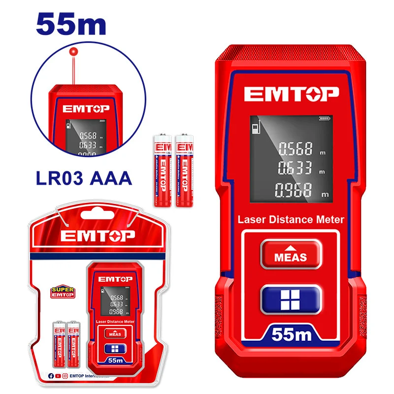MEDIDOR DE DISTANCIA LASER, RANGO 55M. EMTOP