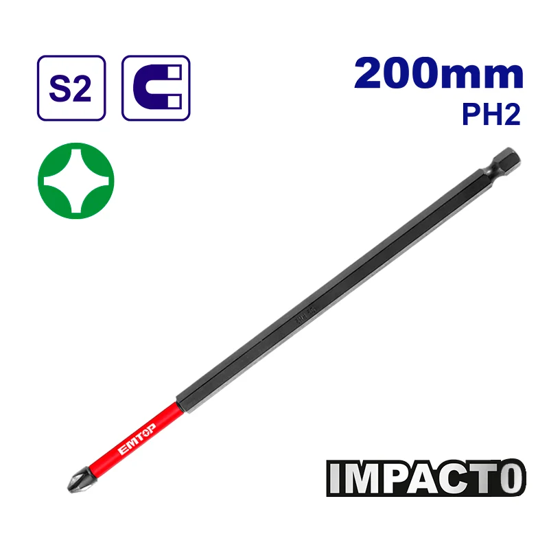 PUNTA DE IMPACTO MAGNETICA PHILLIPS NO. 2 X 8 PULGADAS DE LARGO. EMTOP