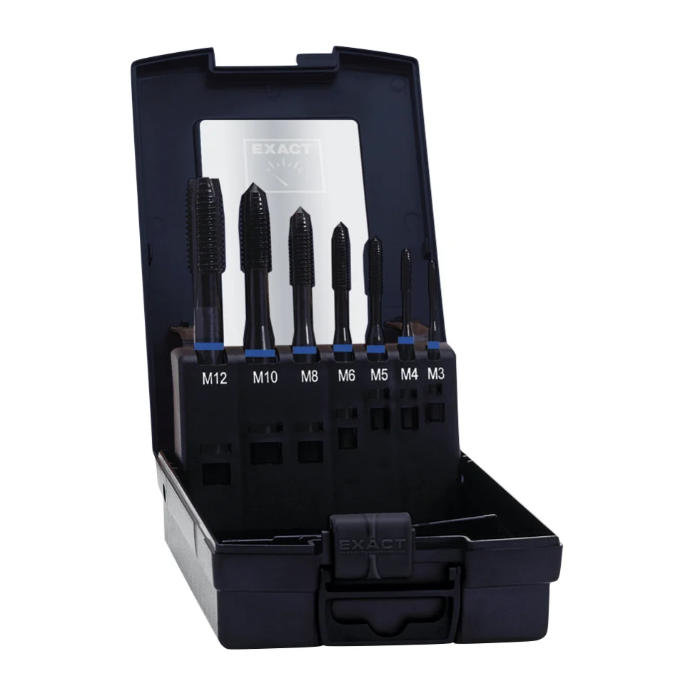 Surtido de machos de máquina Exact HM7 7 piezas M3 - M12 (42305) HSS-E VAP forma B métrica para acero inoxidable
