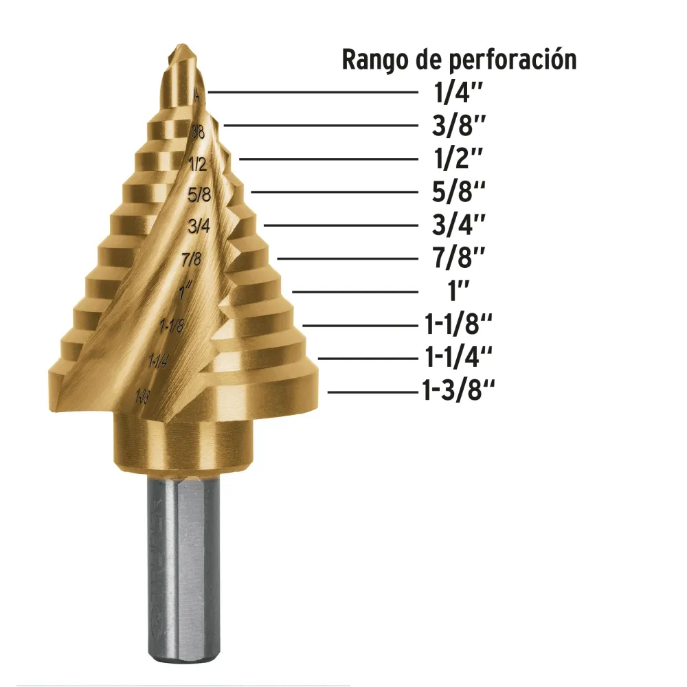 Broca escalonada titanio 10 escalones 1/4' 1-3/8', Expert 101556 BES-10X
