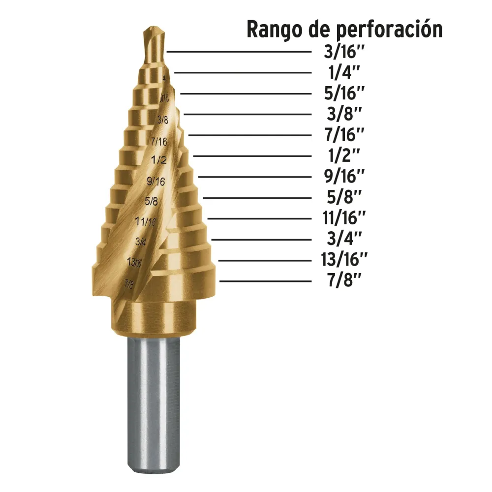 Broca escalonada titanio 12 escalones 3/16' 7/8', Expert 101553 BES-12X