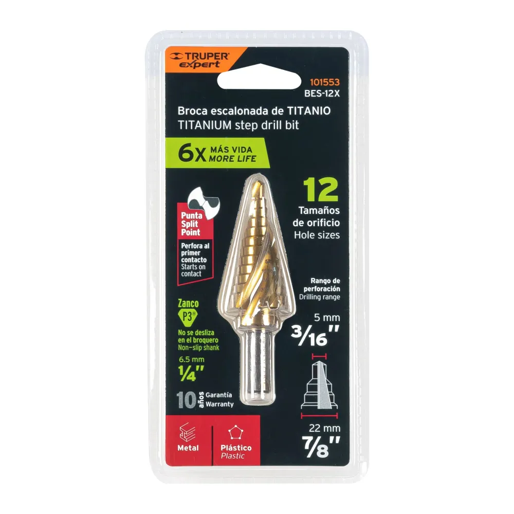 Broca escalonada titanio 12 escalones 3/16' 7/8', Expert 101553 BES-12X