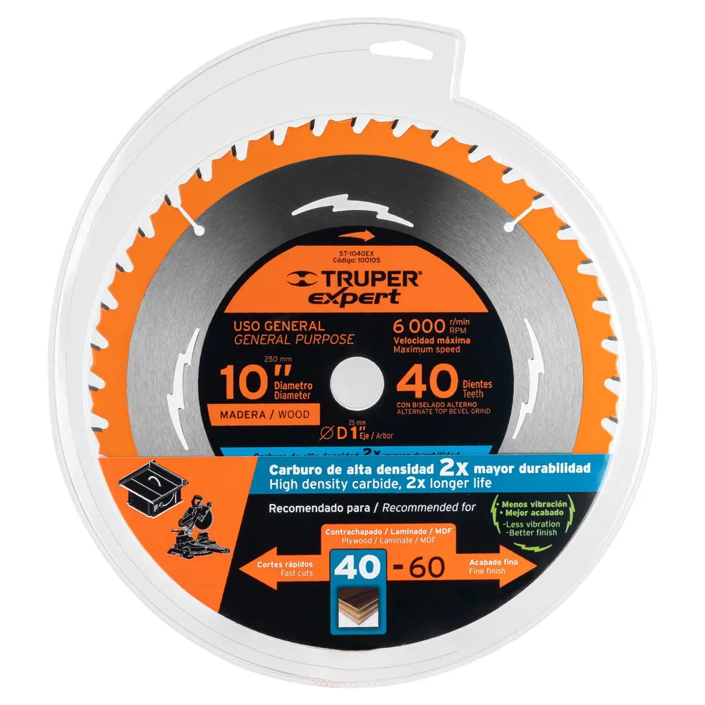 Disco sierra 10' para madera, 40 dientes centro 1', Expert 100105 ST-1040EX