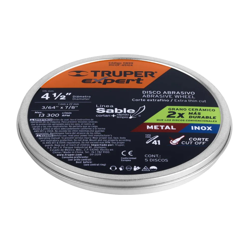 Disco Tipo 41 de 4-1/2' x 1 mm corte fino de metal, Expert 11899 DICOF-4510X