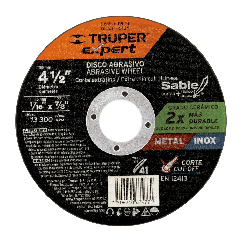 Disco Tipo 41 de 4-1/2' x 1.6 mm corte fino de metal, Expert 11974 DICOF-4516X