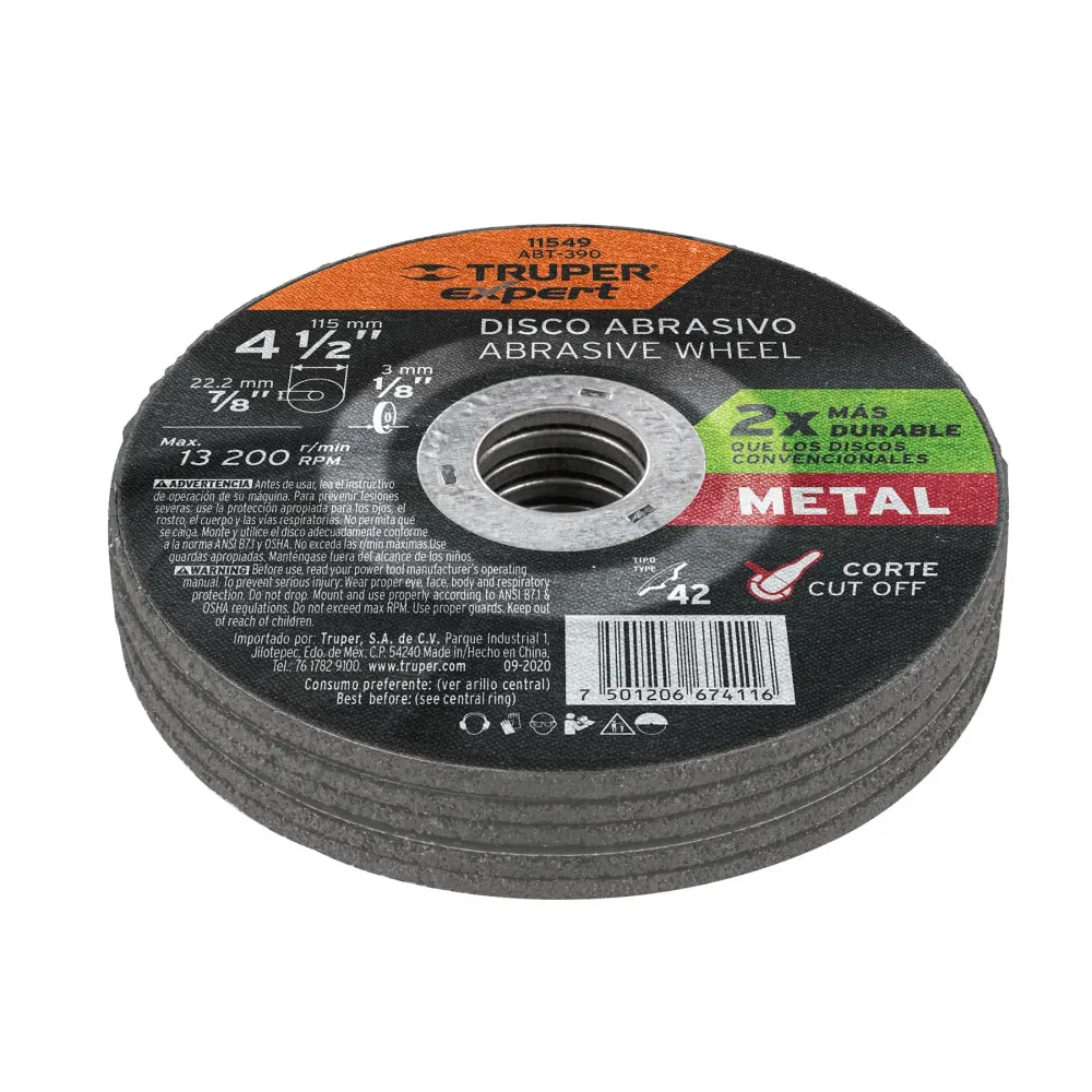 Disco Tipo 42 de 4-1/2' x 3.2 mm corte metal, Truper Expert 11549 ABT-390