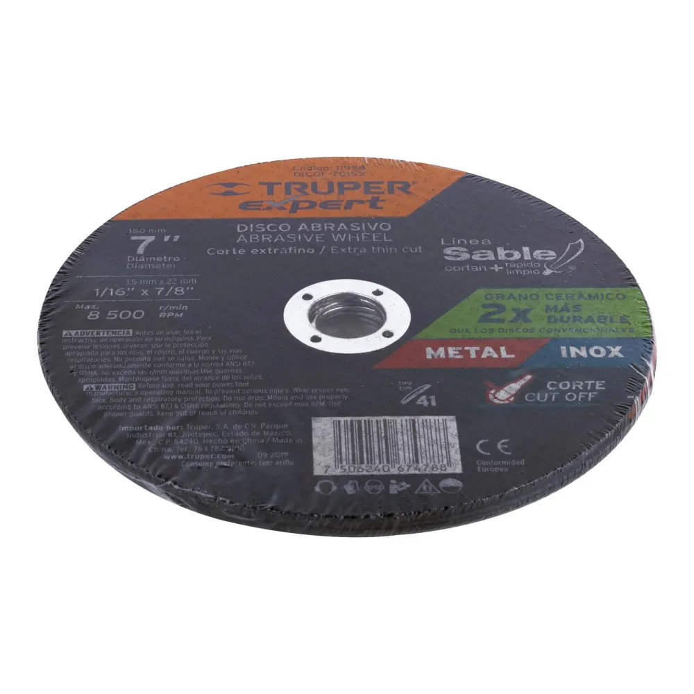 Disco Tipo 41 de 7' x 1.5 mm corte fino de metal, Expert 11998 DICOF-7015X