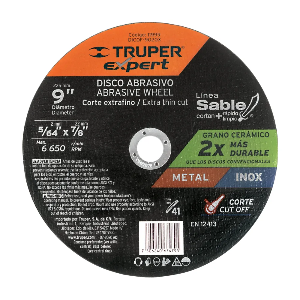 Disco Tipo 41 de 9' x 2 mm corte fino de metal, Expert 11999 DICOF-9020X