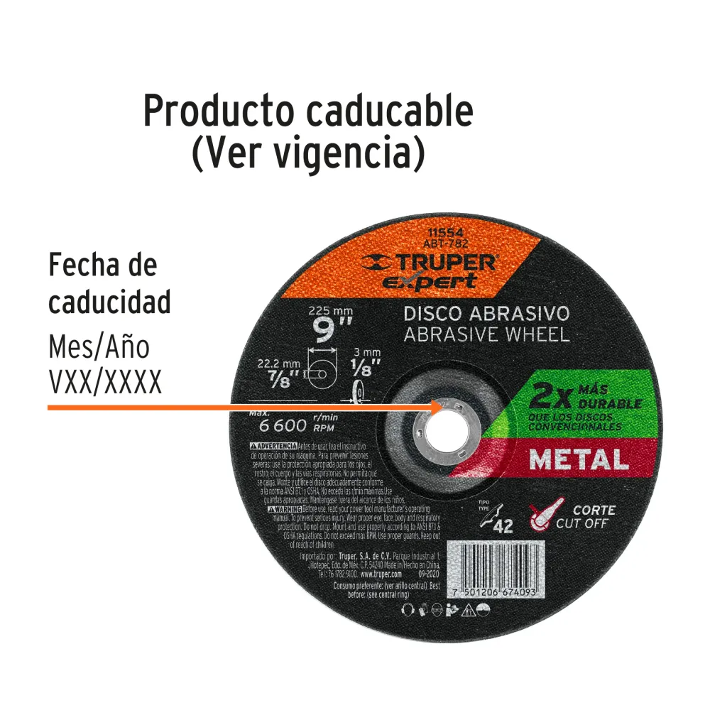 Disco Tipo 42 de 9' x 3.2 mm corte metal, Truper Expert 11554 ABT-782