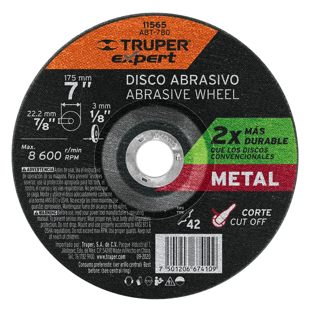 Disco Tipo 42 de 7' x 3.2 mm corte metal, Truper Expert 11565 ABT-780