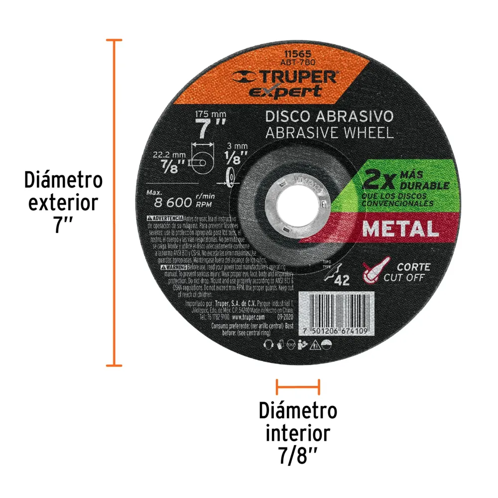 Disco Tipo 42 de 7' x 3.2 mm corte metal, Truper Expert 11565 ABT-780