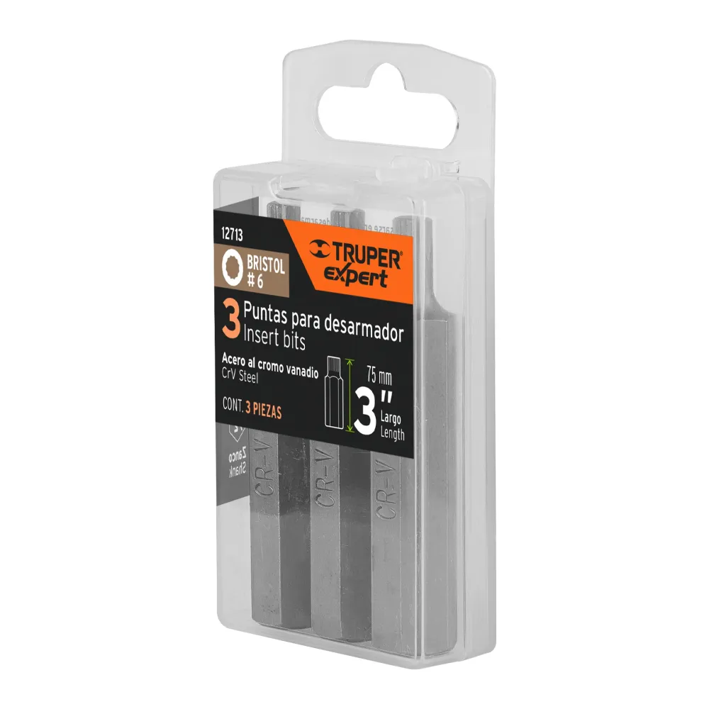 Estuche con 3 puntas bristol M6 largo 3", Truper Expert