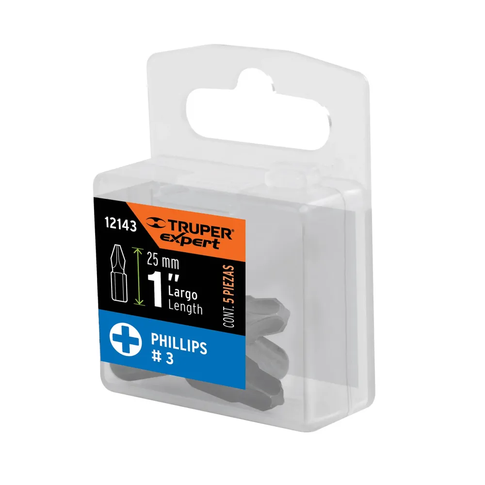 Estuche con 5 puntas de cruz PH3 largo 1", Truper Expert