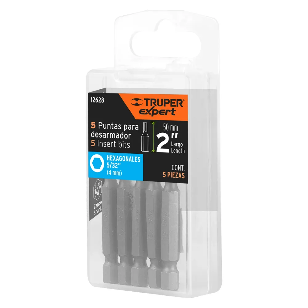 Estuche con 5 puntas hexagonales de 5/32mm largo 2", Expert