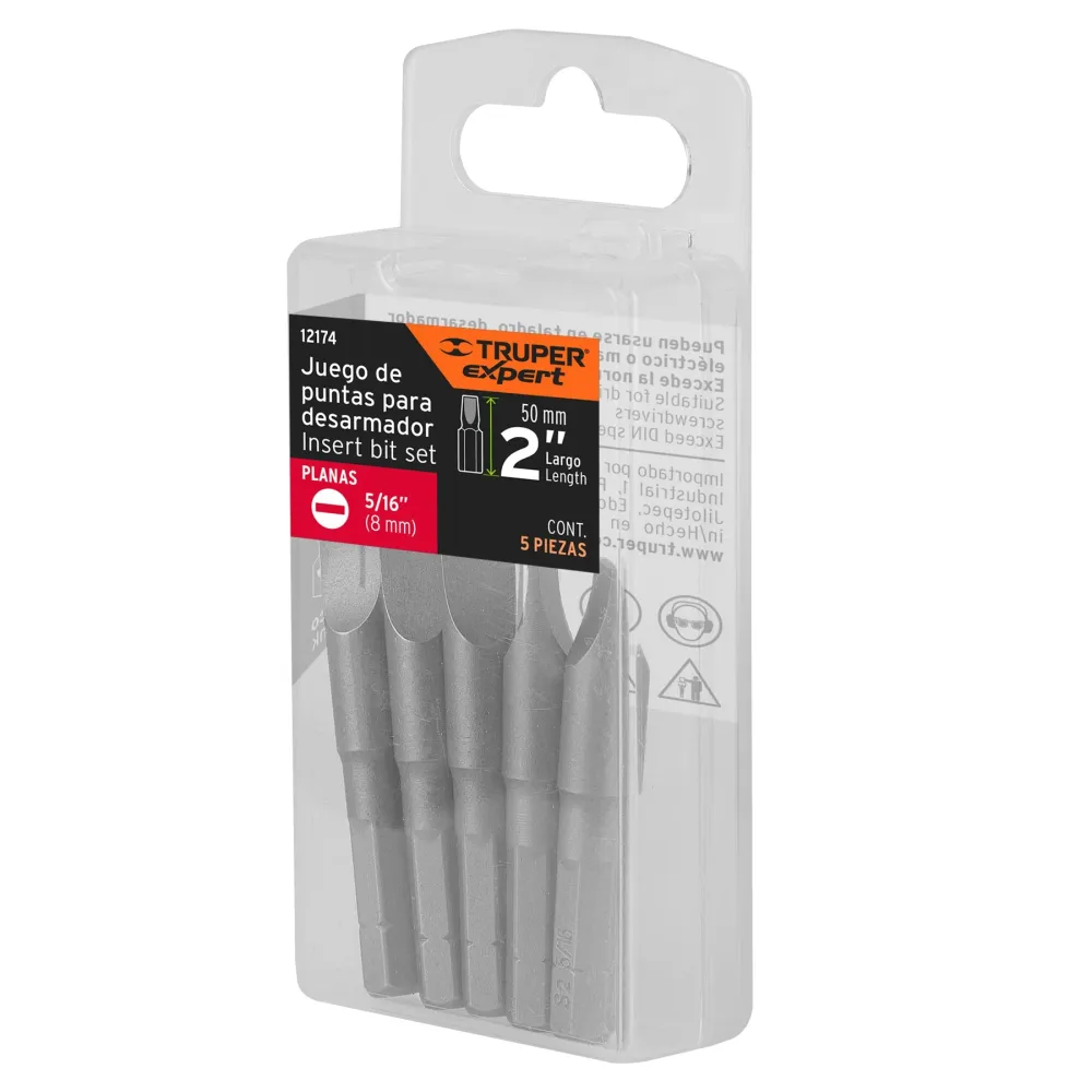Estuche con 5 puntas planas de 5/16" largo 2", Truper Expert