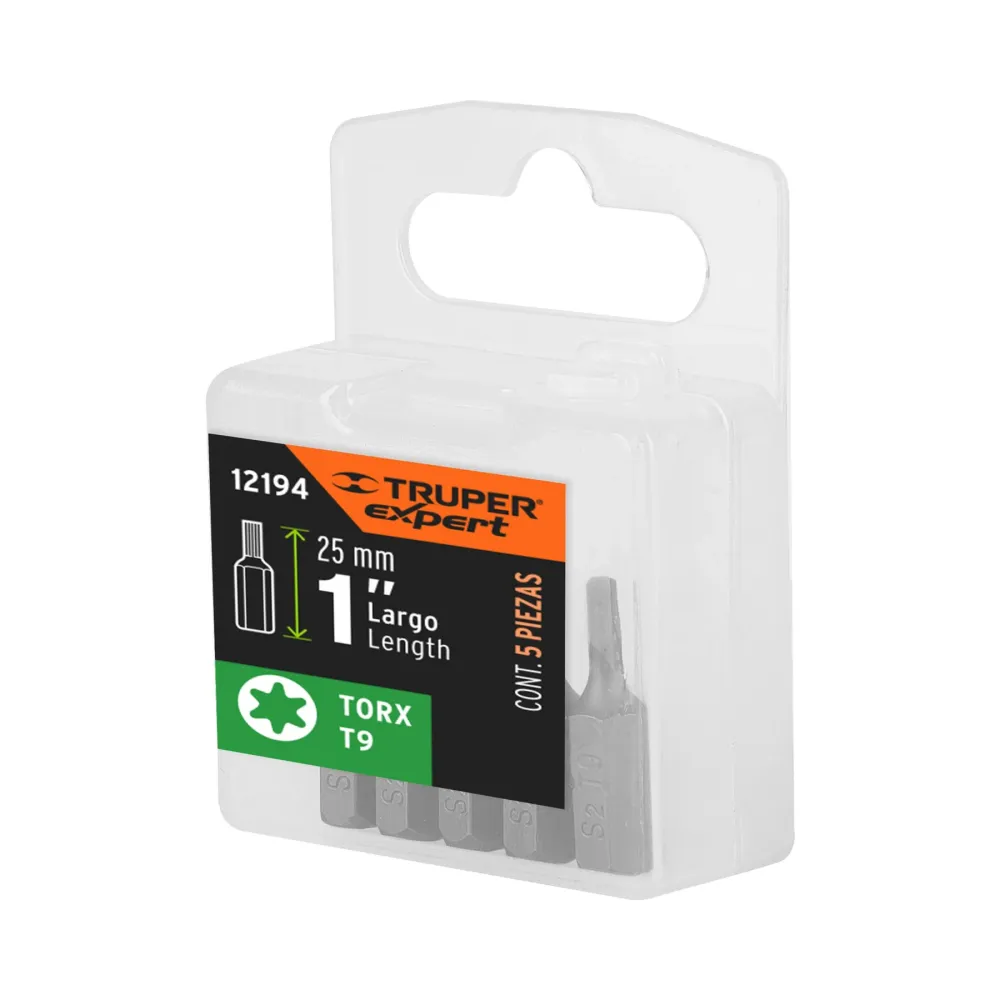 Estuche con 5 puntas torx T9 largo 1", Truper Expert