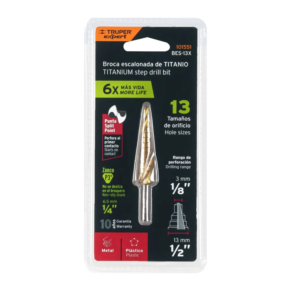 Expert BES-13X Broca escalonada titanio 13 escalones 1/8' 1/2'