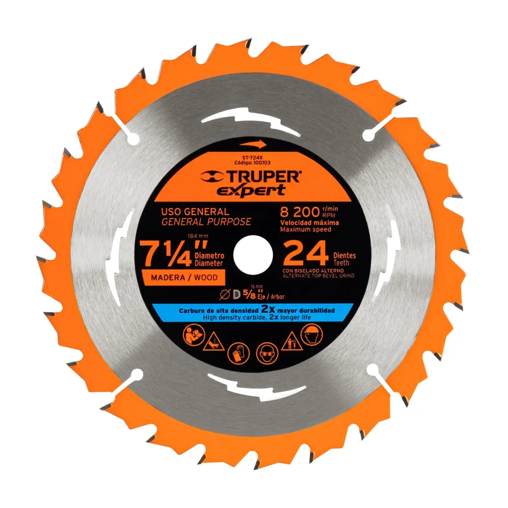 Expert ST-724X Disco sierra 7-1/4' p/madera, 24 dientes centro 5/8'