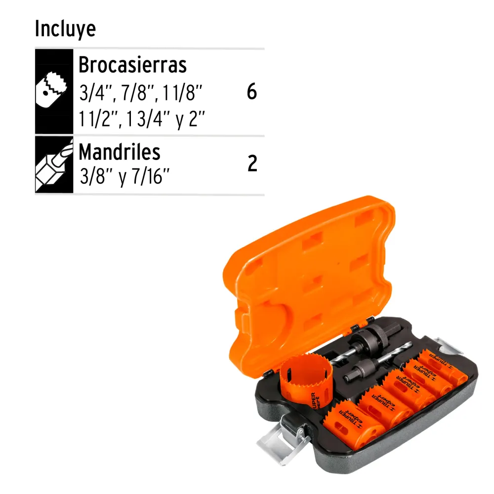 Juego de 6 brocasierras bimetálicas y 2 mandriles, Expert