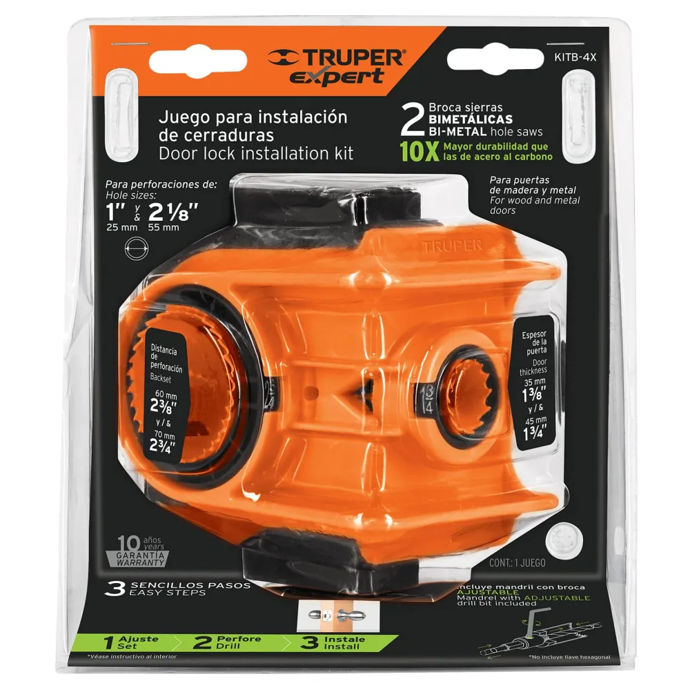 Juego de 4 piezas para instalar cerraduras, Truper Expert 11877 KITB-4X