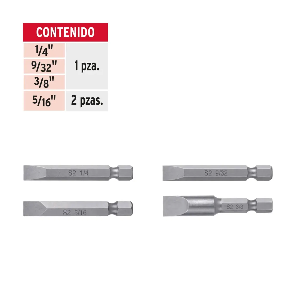 Juego de 5 puntas planas combinadas largo 2", Truper Expert