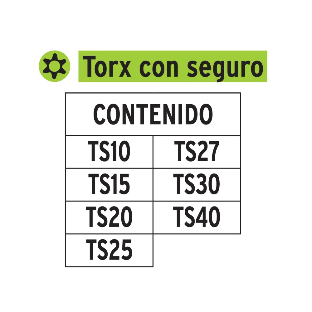 Juego de 7 puntas torx combinadas con seguro largo 2", Expert