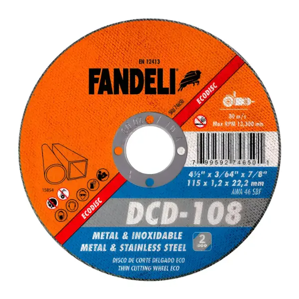 100 piezas Disco Corte Delgado Metal Inoxidable 1.2mm x 22.2mm Fandeli 74650
