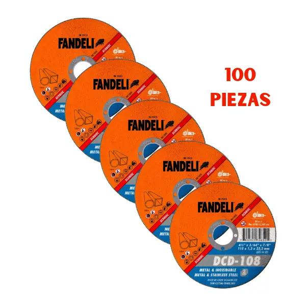 100 piezas Disco Corte Delgado Metal Inoxidable 1.2mm x 22.2mm Fandeli 74650