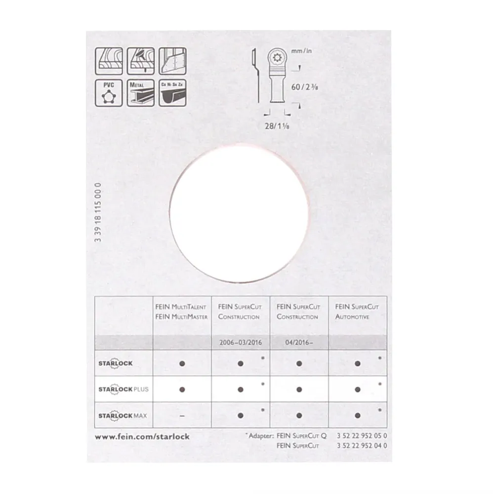 FEIN Hoja de sierra universal E-Cut Starlock Plus Bimetal / 60 x 28 mm - 10 unidades ( 63502151240 )