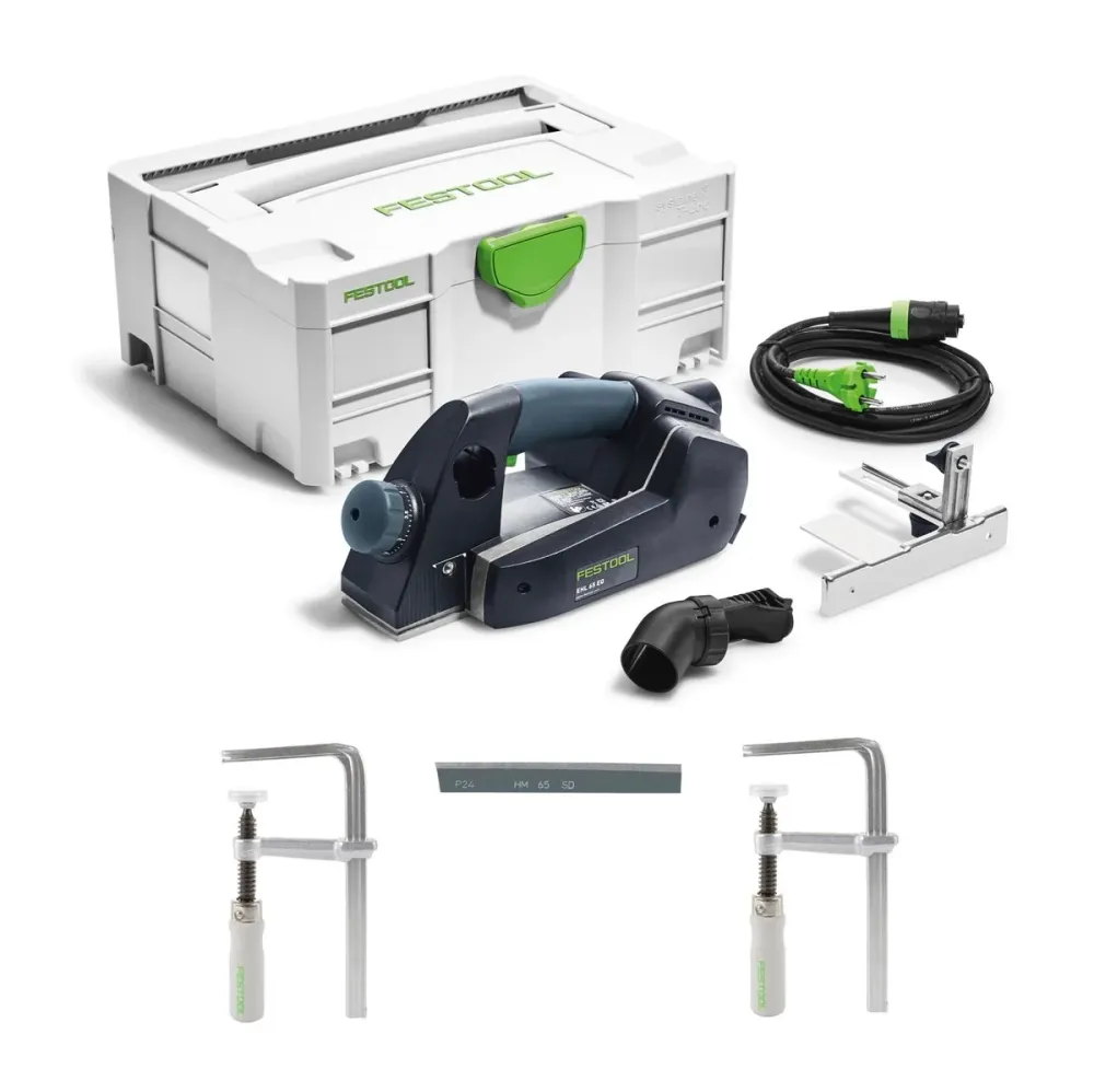 Cepillo de mano Festool EHL 65 EQ-Plus 720 W 65 mm ancho de cepillado (576601) + 2x abrazaderas de tornillo FSZ 120 + hoja...