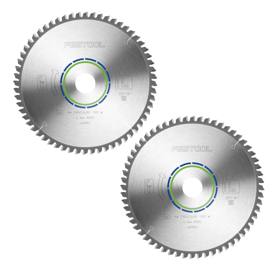 Festool ALUMINIUM/PLASTICS W60 Hoja de sierra circular, 216 mm, 60 dientes, 2pcs. (2x 491051)
