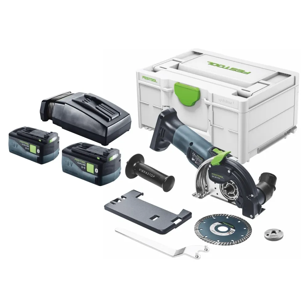 Festool DSC-AGC 18-125 FH EB-Basic 18 V 125 mm Sistema de corte mano alzada sin cable y sin escobillas + 2x baterí 5,0 Ah...