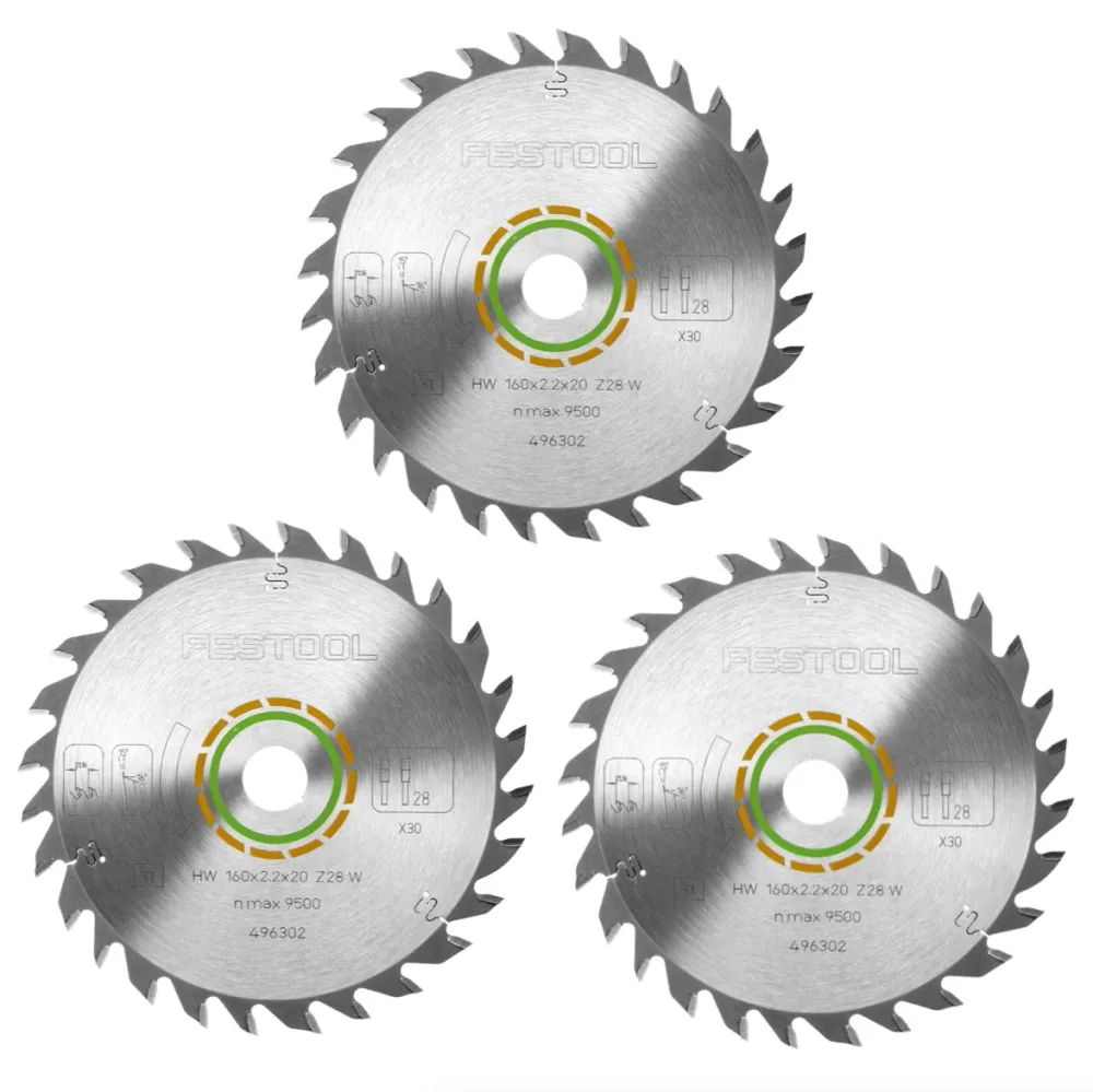 3x Festool hoja de sierra circular universal W28 160 x 2,2 x 20 mm 160 mm 28 dientes (496302) TS TSC ATF AP