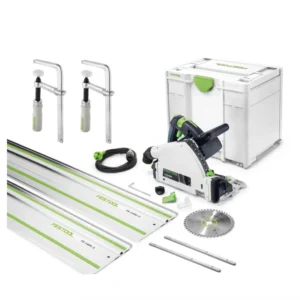 Festool TS 55 REBQ CAMP set (575961) sierra de inmersión 1200 W + rieles guí + abrazaderas de tornillo + conector