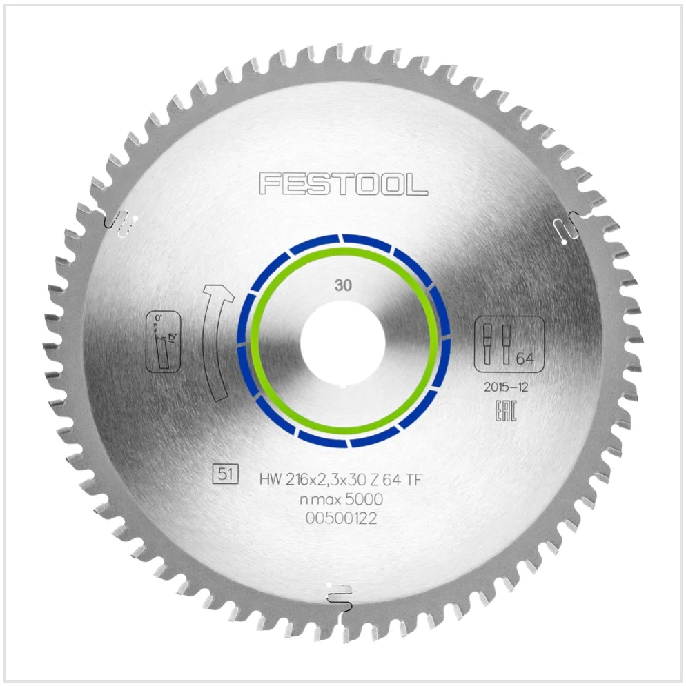 Hoja de sierra circular especial Festool HW 216 x 30 x 2,3 mm TF64 216 mm 64 dientes (500122)