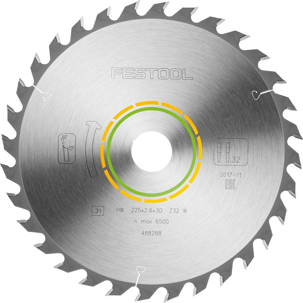 Hoja de sierra circular Festool HW 225x2,6x30 W32 MADERA UNIVERSAL (488288) para CS 70