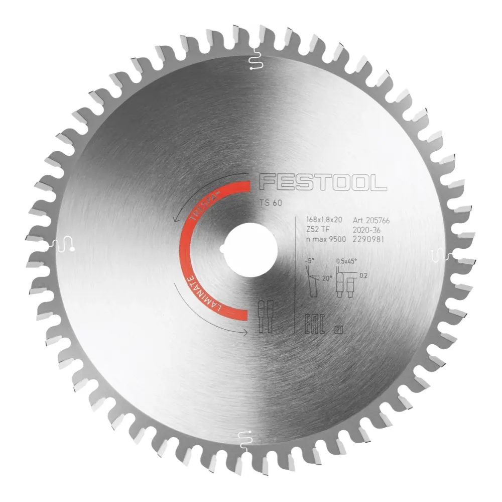 Hoja de sierra circular Festool laminado/HPL HW TF 152 168 x 1,8 x 20 PW16 ( 205766 ) para TS 60 K, CSC-SYS 50