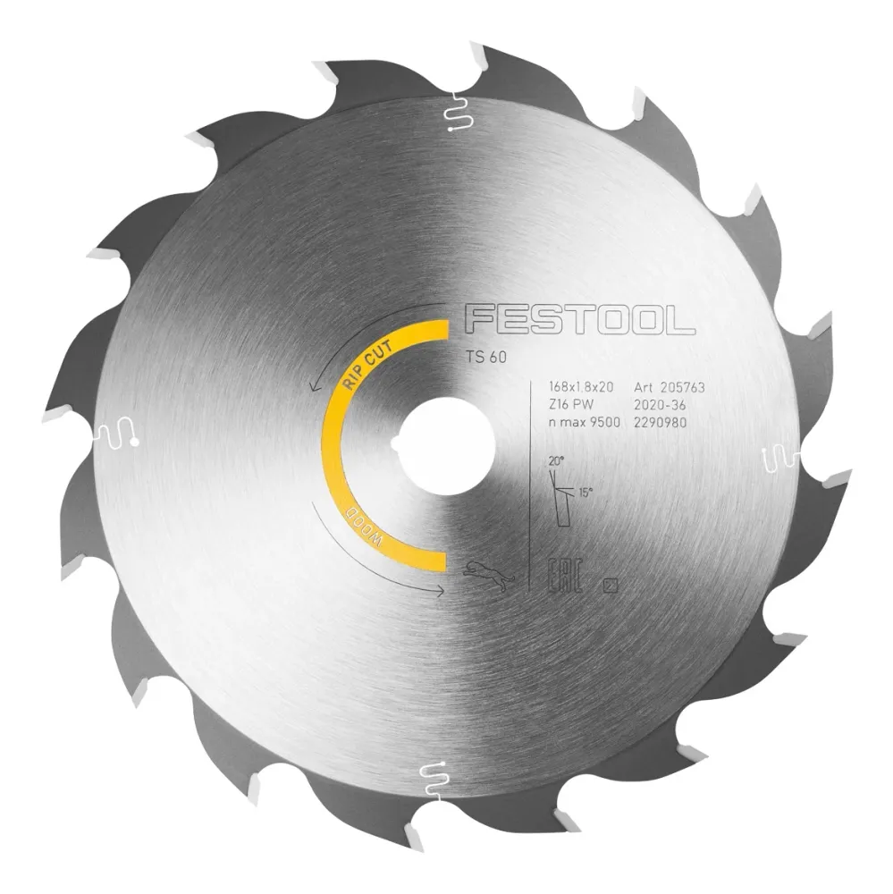 Hoja de sierra circular Festool Madera corte paralelo HW 168 x 1,8 x 20 PW16 ( 205763 ) para TS 60 K, CSC-SYS 50