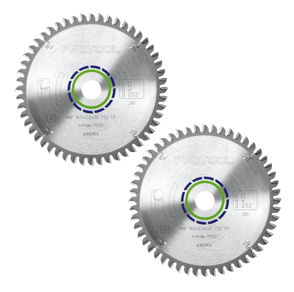 Juego de sierras circulares especiales Festool 2x HW 160 x 20 x 2,2 mm TF52 ( 2x 496306 ) 160 mm 52 dientes