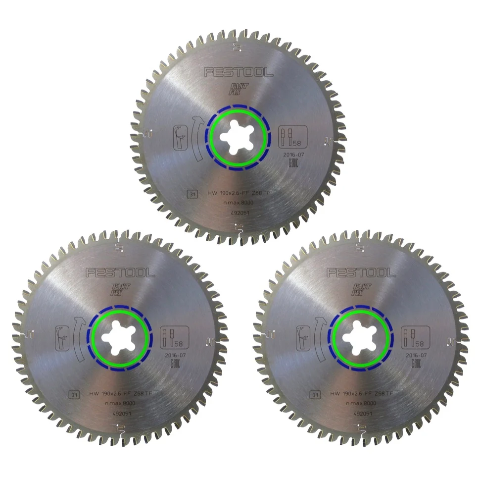 Juego de sierras circulares especiales Festool TF58 3x 190 x 2,6 mm 190 mm ( 3x 492051 ) 58 dientes