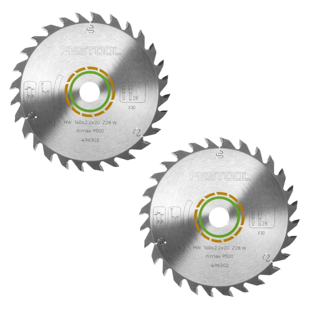 2x Sierra circular universal Festool W28 160 x 2,2 x 20 mm 160 mm 28 dientes ( 496302 ) TS TSC ATF AP