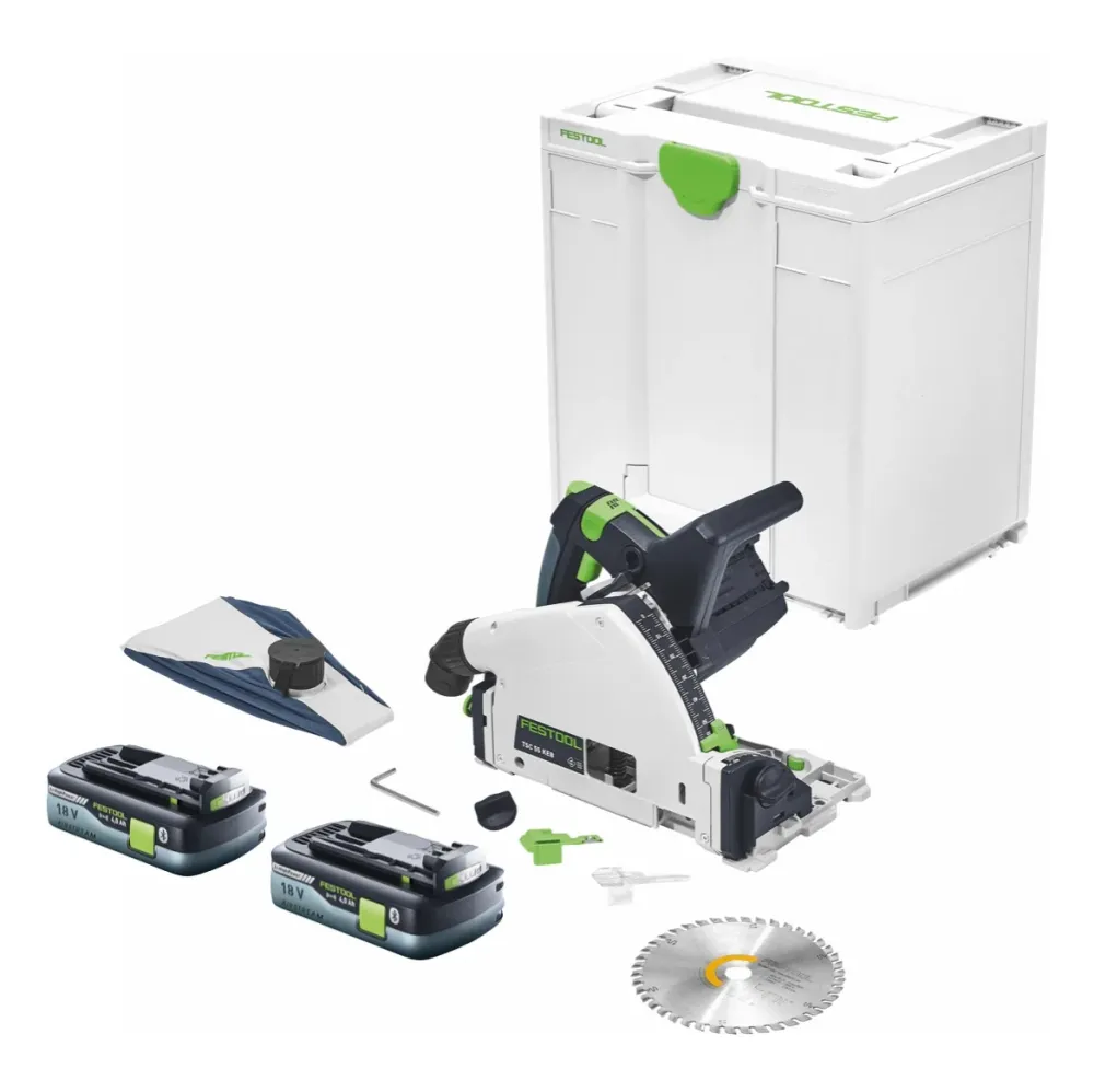 Sierra de inmersión con baterí Festool TSC 55 KEB-Basic 18 V / 36 V (2x 18 V) 160 mm sin escobillas + 2x baterí 4,0 Ah + S...